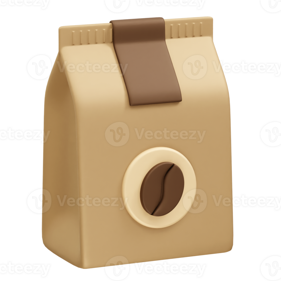 Coffee bag icon 3d illustration render. Coffee bag with bean icon render 3d png