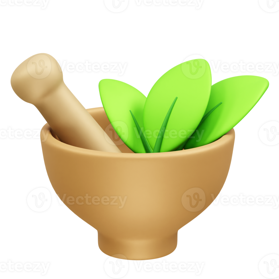 Herbal bowl icon 3d rendering illustration. herbs bowl icon 3d render png