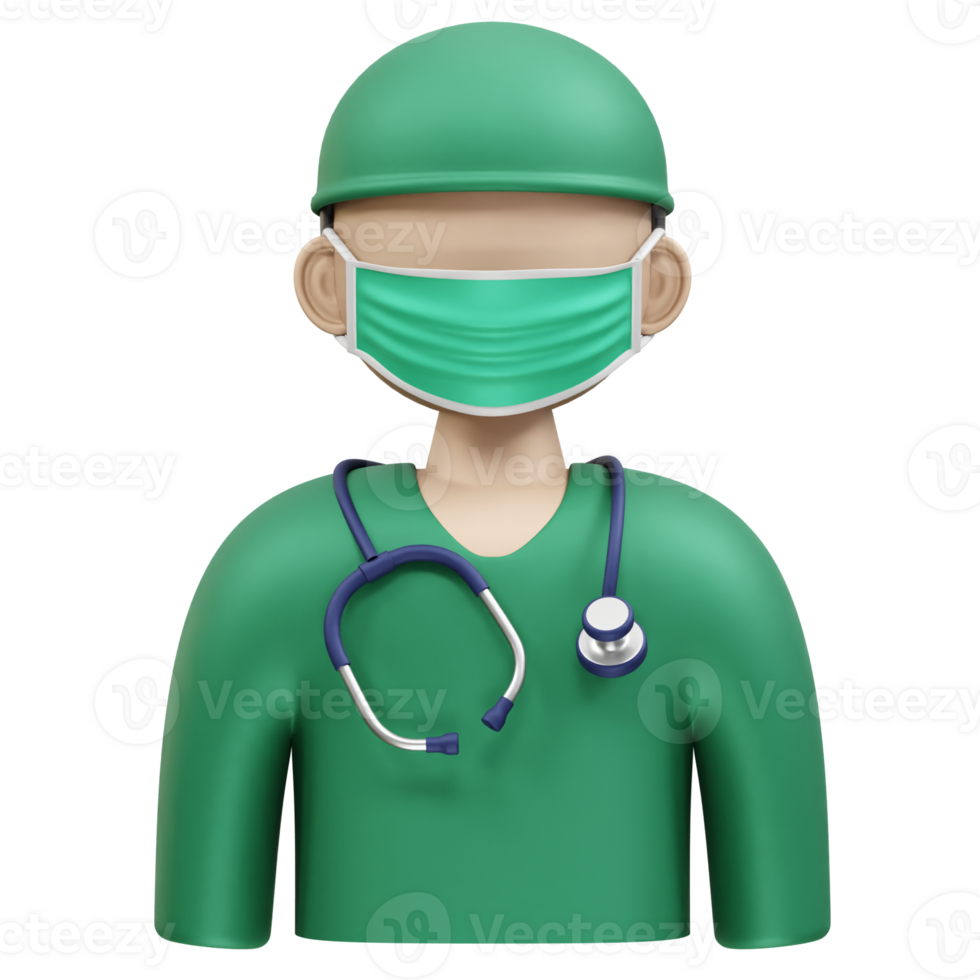Surgeon in Scrubs and Mask with Stethoscope icon 3d illustration png