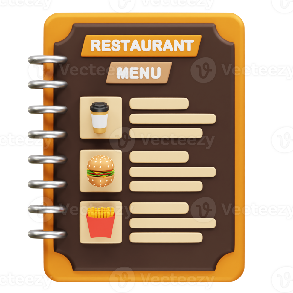 Restaurant Menu with Coffee, Burger, and Fries icon 3d rendering illustration png