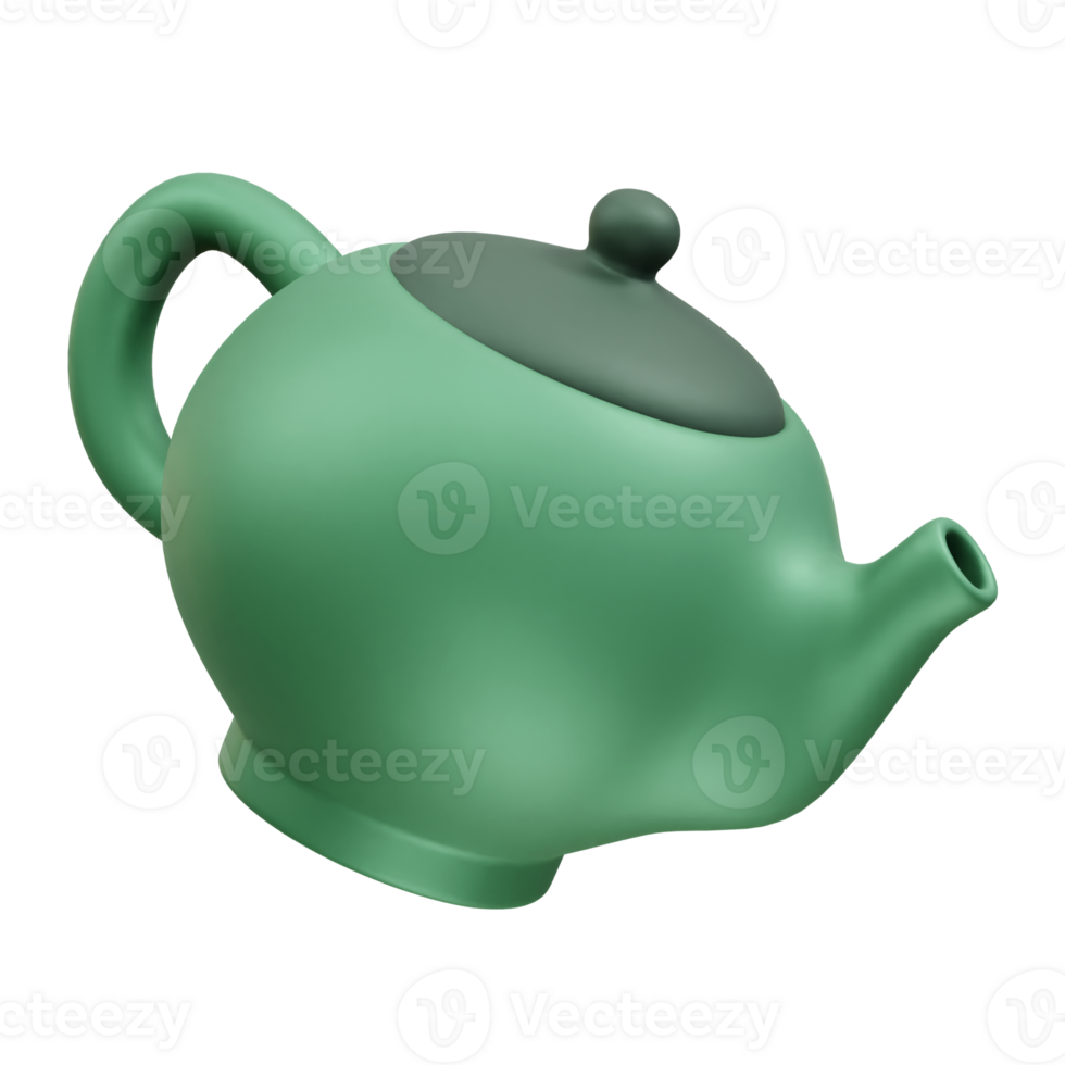 Green ceramic teapot icon 3d render illustration. Teapot icon 3d illustration png