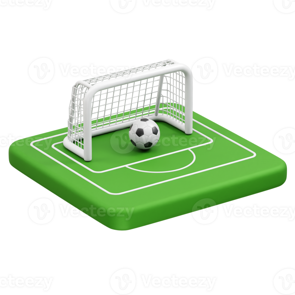 Soccer ball inside the goal on the field icon 3d Football field goal post icon 3d render png