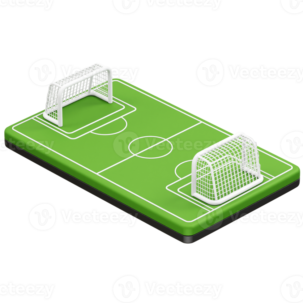 Football soccer field with goals and lines, ready for a match or game icon 3d. Football field icon png