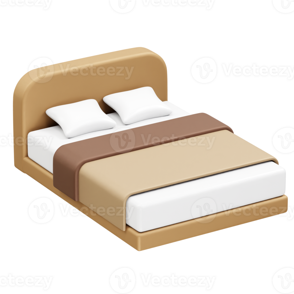 Bed with pillows and a blanket icon illustration 3d render. png
