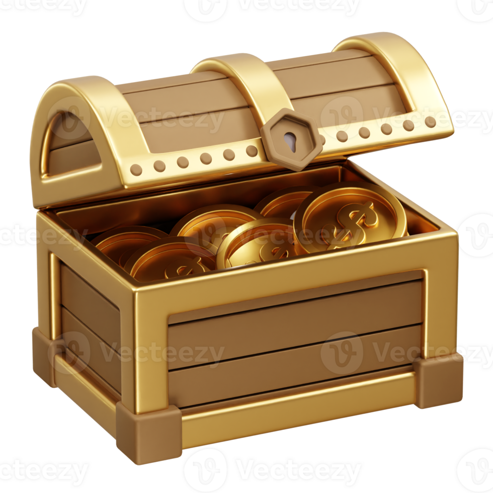 treasure chest 3d icon 3d illustration. treasure box with gold coin icon 3d render png