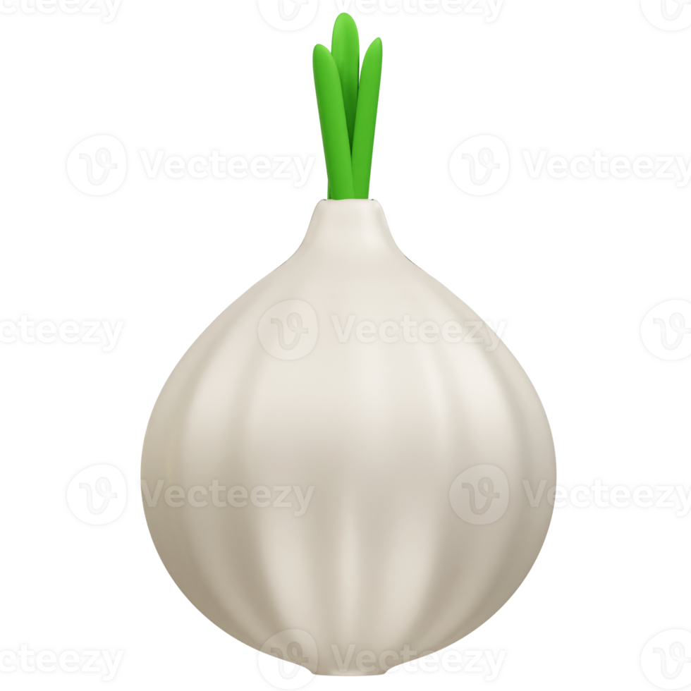 White Onion with Green Stalks icon 3d rendering illustration png