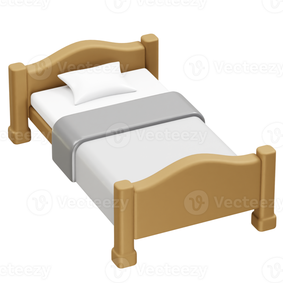Wooden bed with a pillow and blanket icon illustration 3d render png