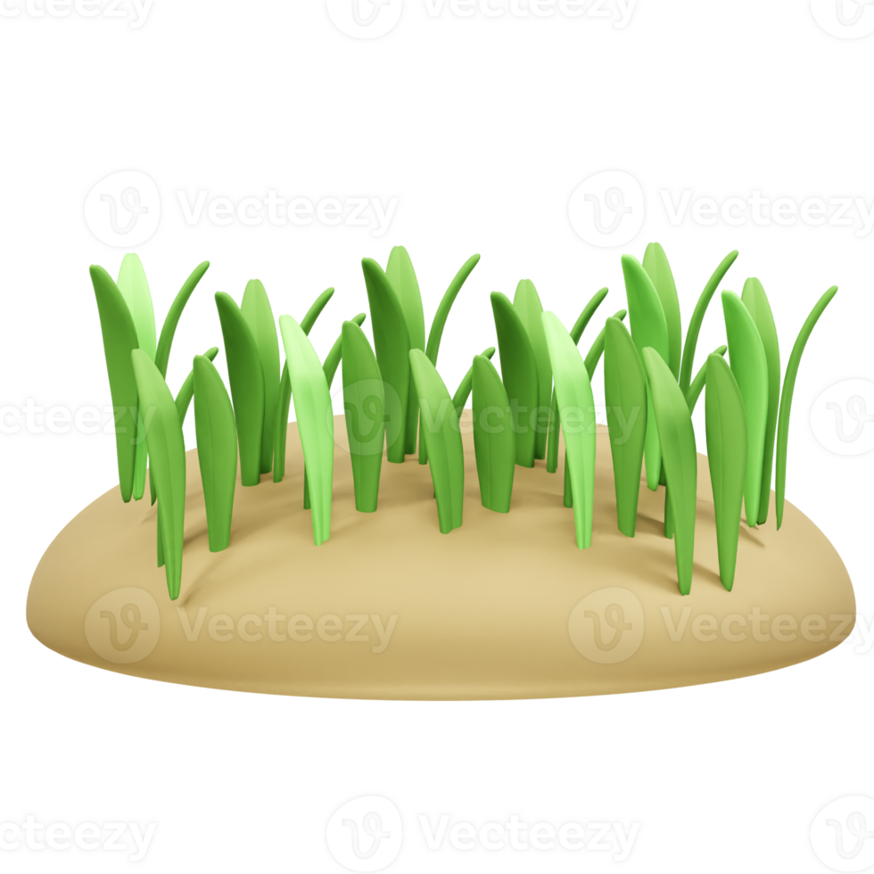 lush green grass growing from the soil icon 3d. Grass icon 3d render illustration png