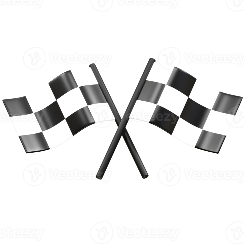 Racing flag icons illustration 3d render. Two finish line flag icon 3d illustration png