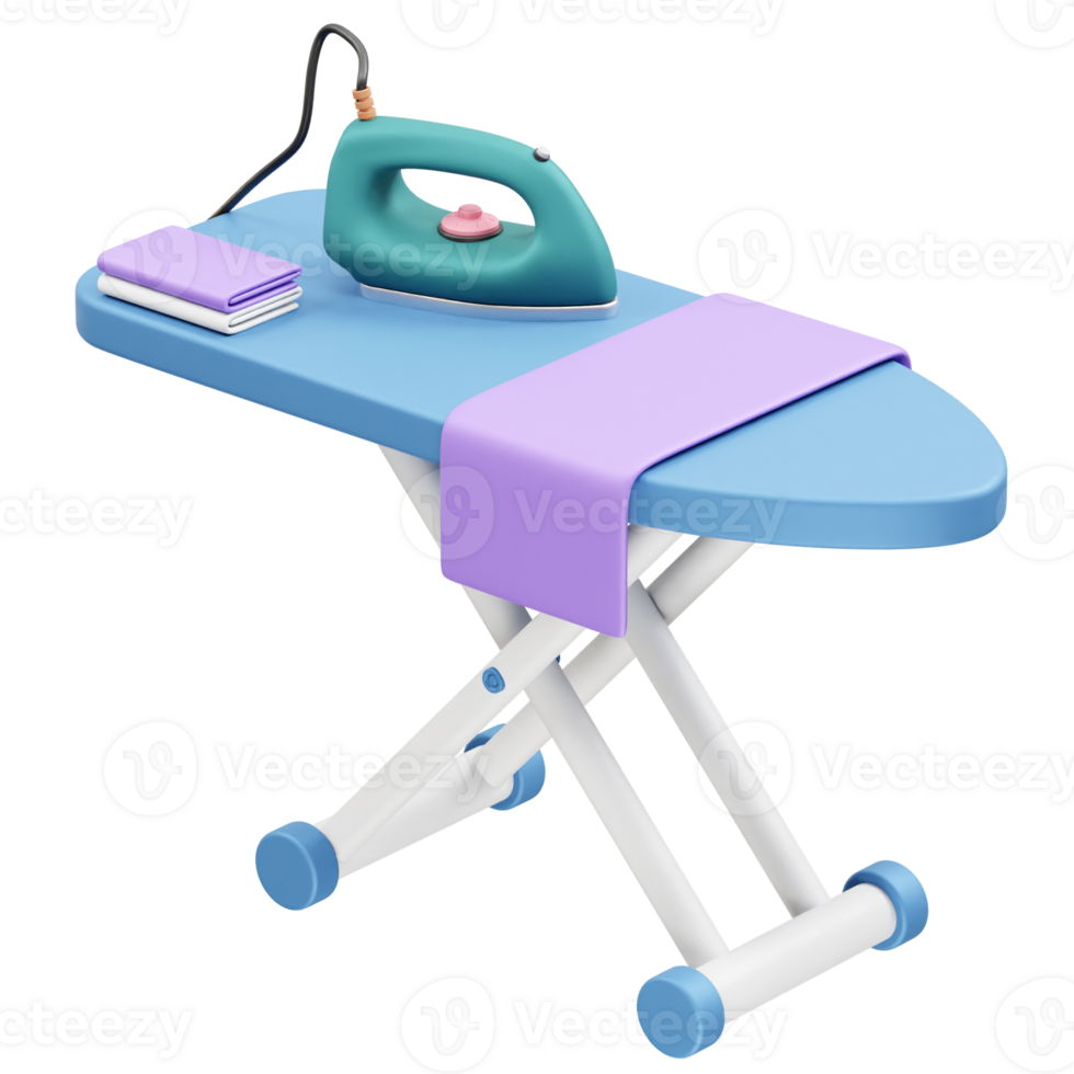 Ironing board with iron clothes icon 3d render. Ironing board icon illustration 3d png