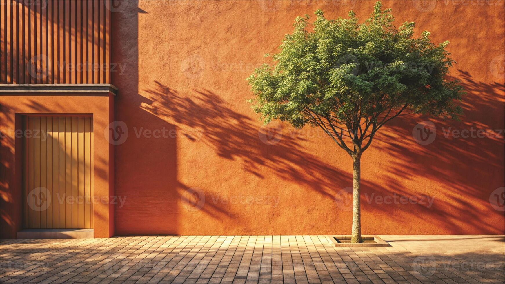 A tree is sitting in front of a wall photo