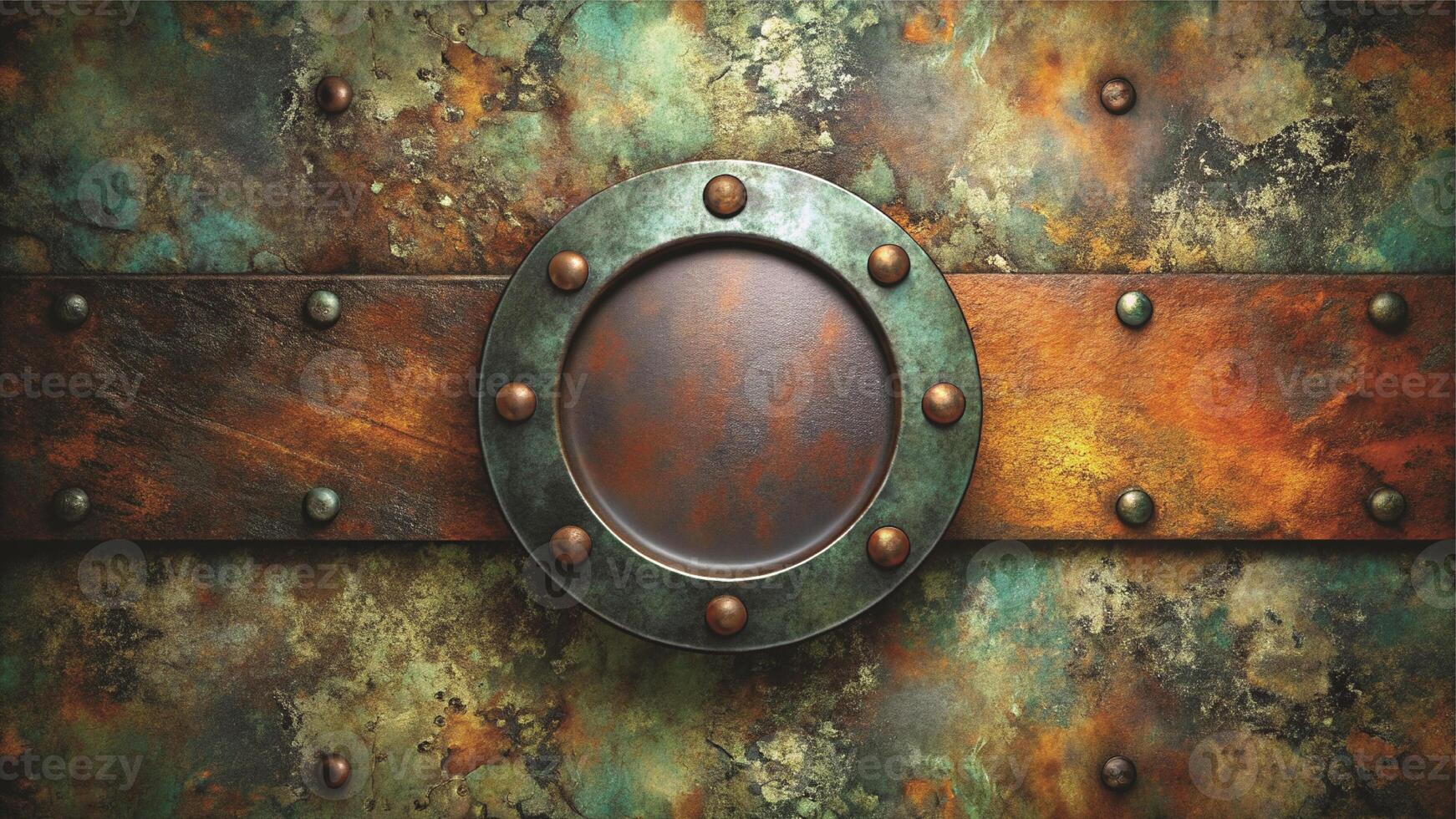 An old rusty metal wall with a metal plate photo