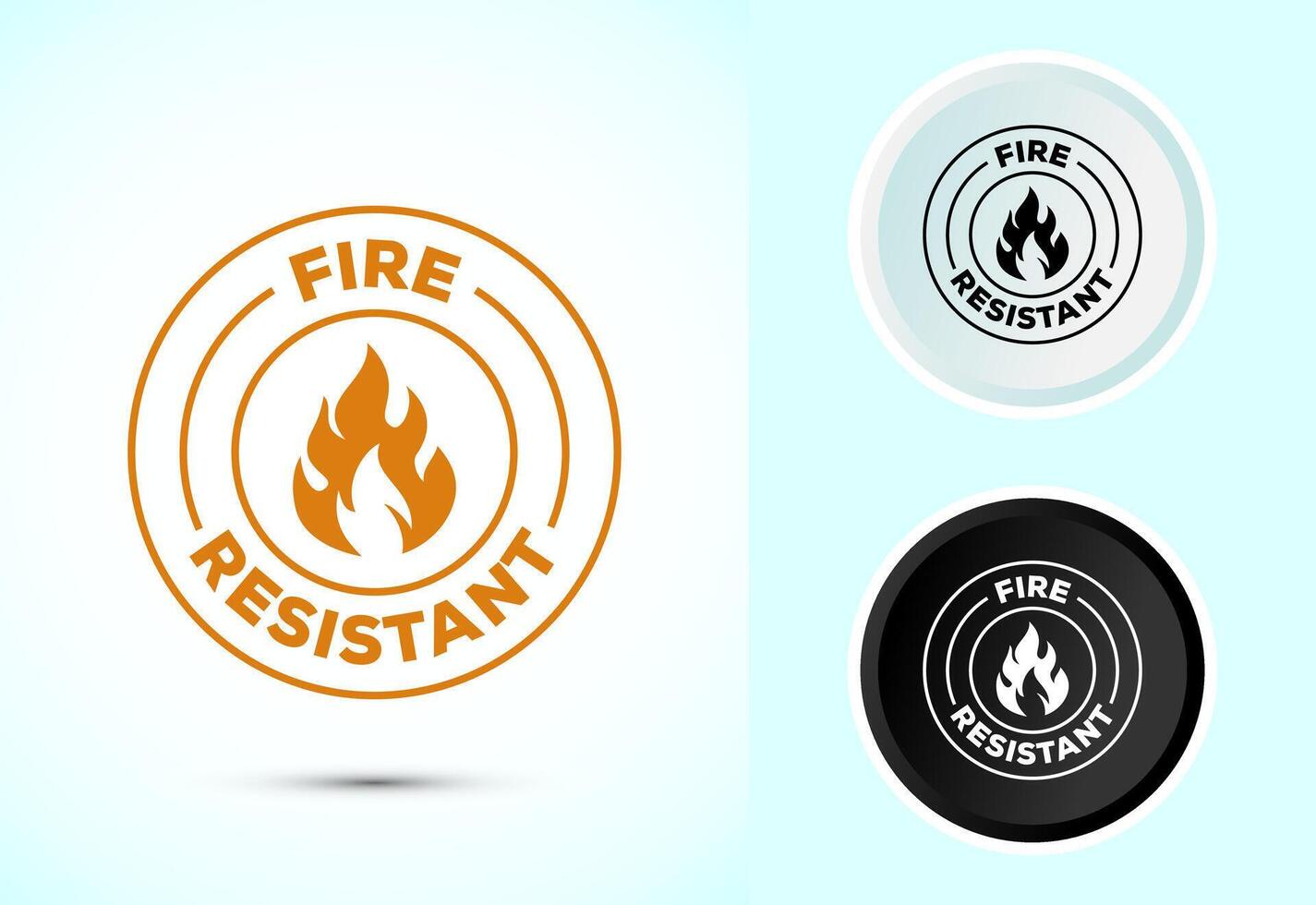 Fire resistant icon, Fire flame protection sign symbol in color black and white vector