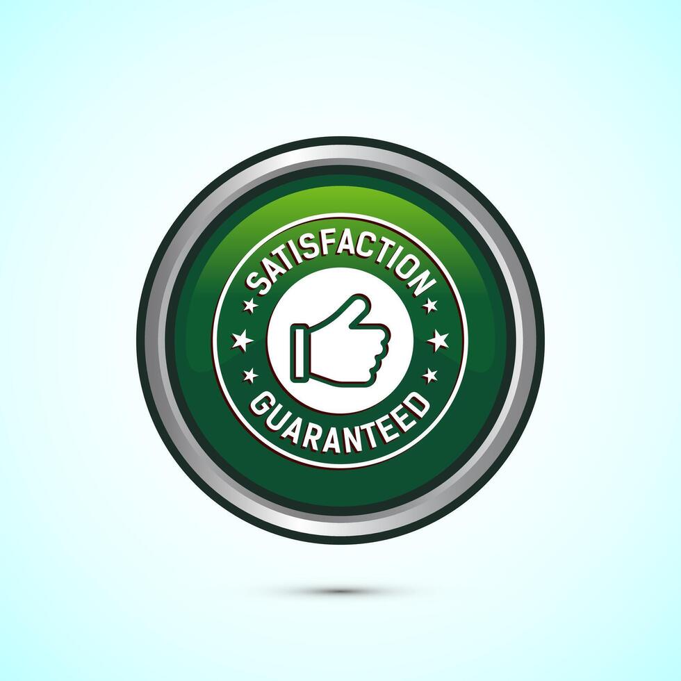 Satisfaction guaranteed icon design illustration, 100 percent satisfaction badge label sign, Green color round button design vector