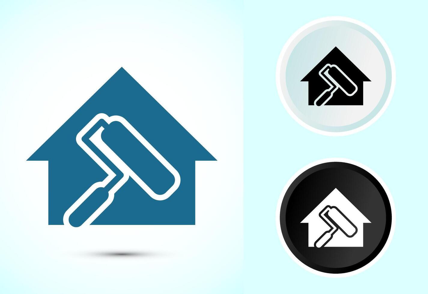 Home painting icon illustration. House painting sign symbol in color, black and white vector