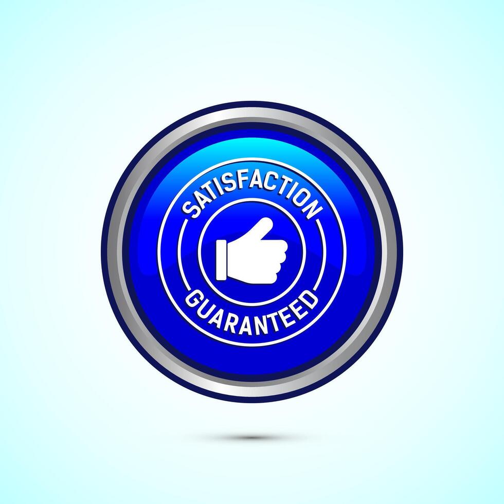 Satisfaction guaranteed icon design illustration, 100 percent satisfaction badge label sign, Blue color round button design vector