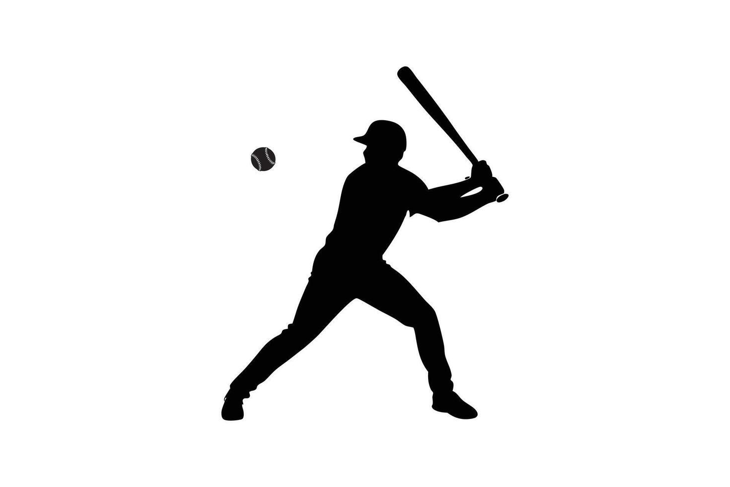Silhouette drawing of a baseball player swinging a bat with full force vector