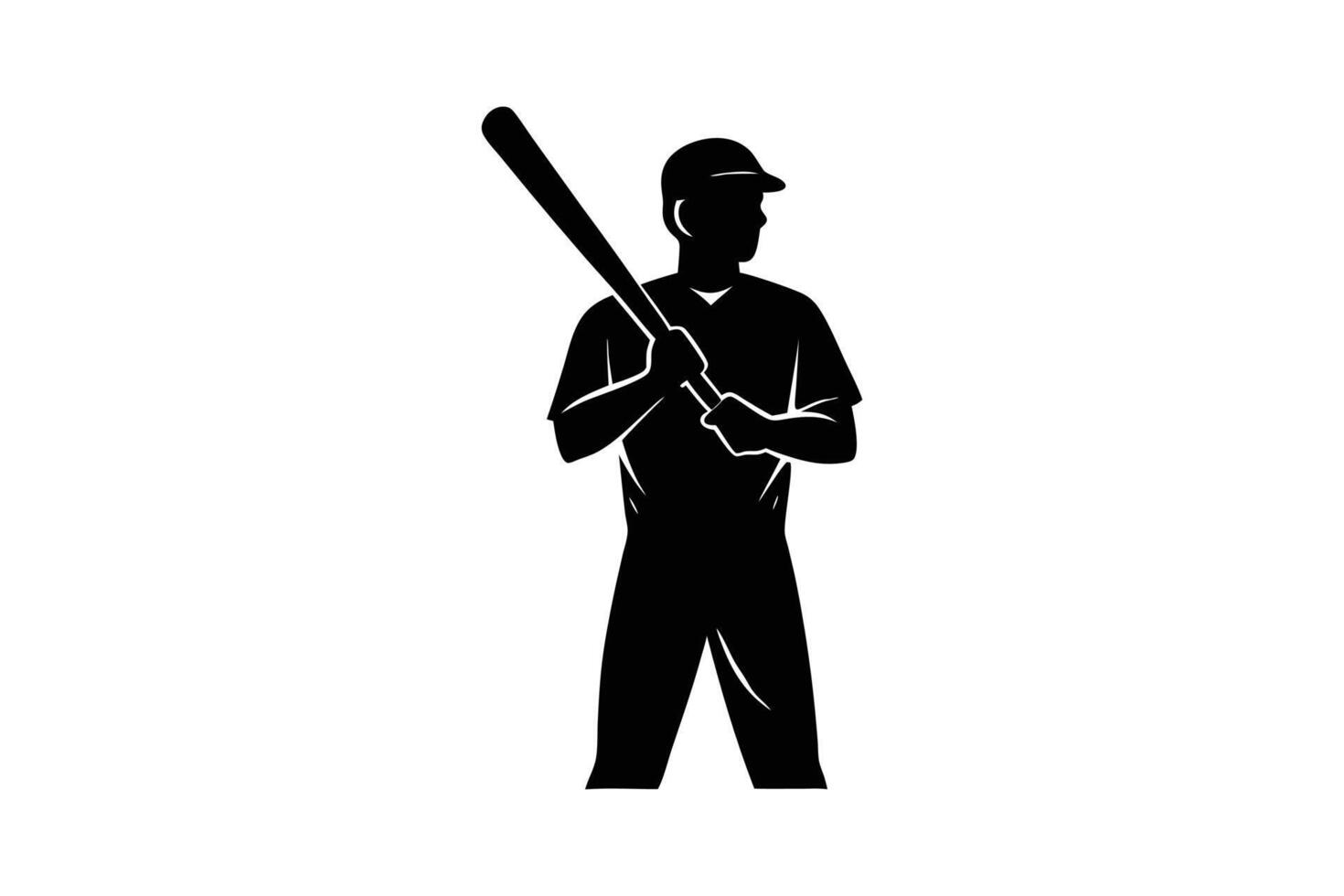 Silhouette drawing of a baseball player standing confidently with a bat vector