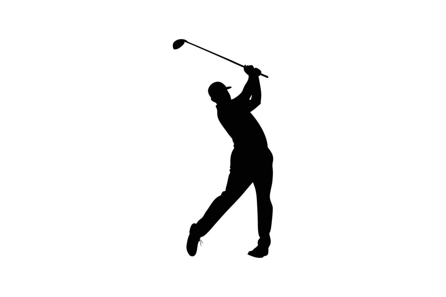 Silhouette drawing of a golfer mid-swing position vector