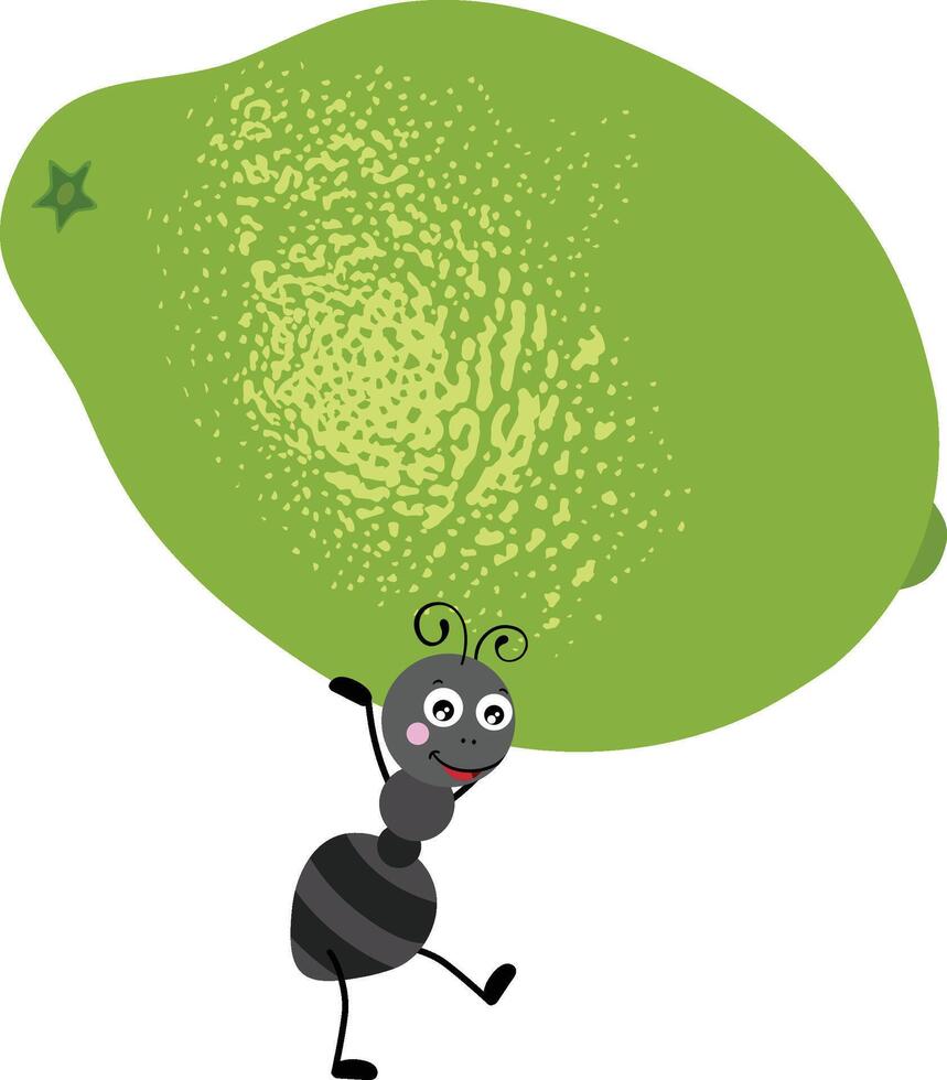 Cute ant carrying a green lemon vector
