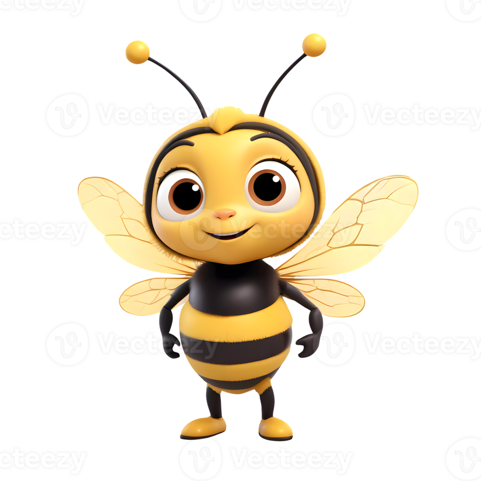 Cute cartoon bee with yellow and black stripes png