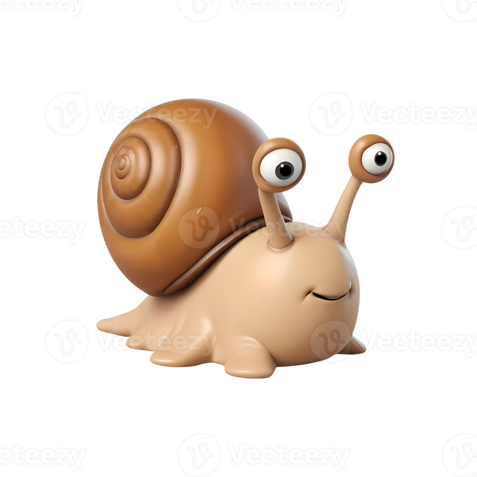 3d smiling snail with brown shell and big eyes png
