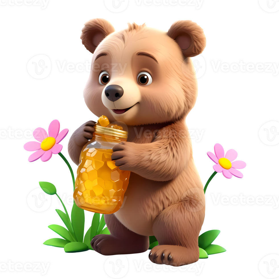 Cute Cartoon Bear Enjoying Honey png