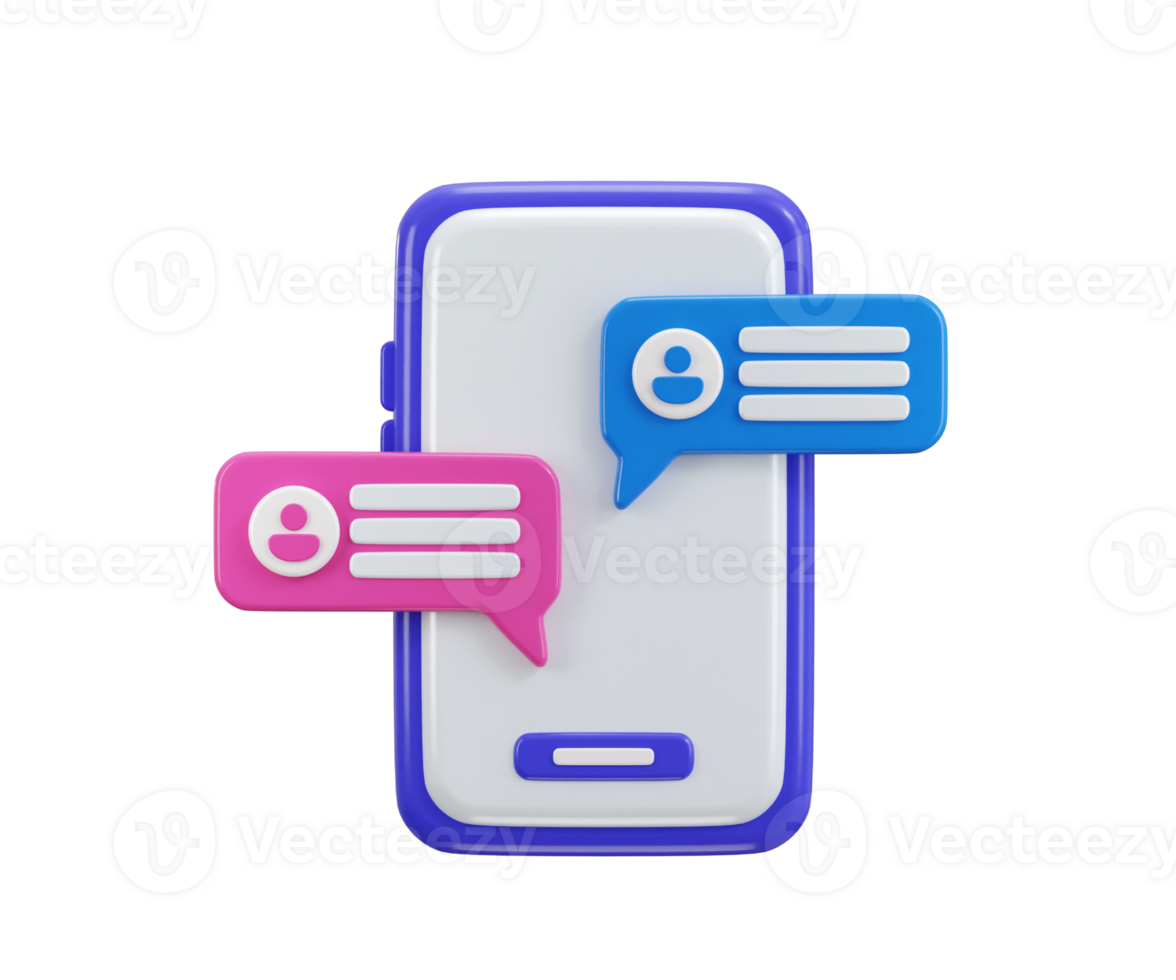 Mobile phone with speech bubble icon 3d render concept of user message notification icon illustration png