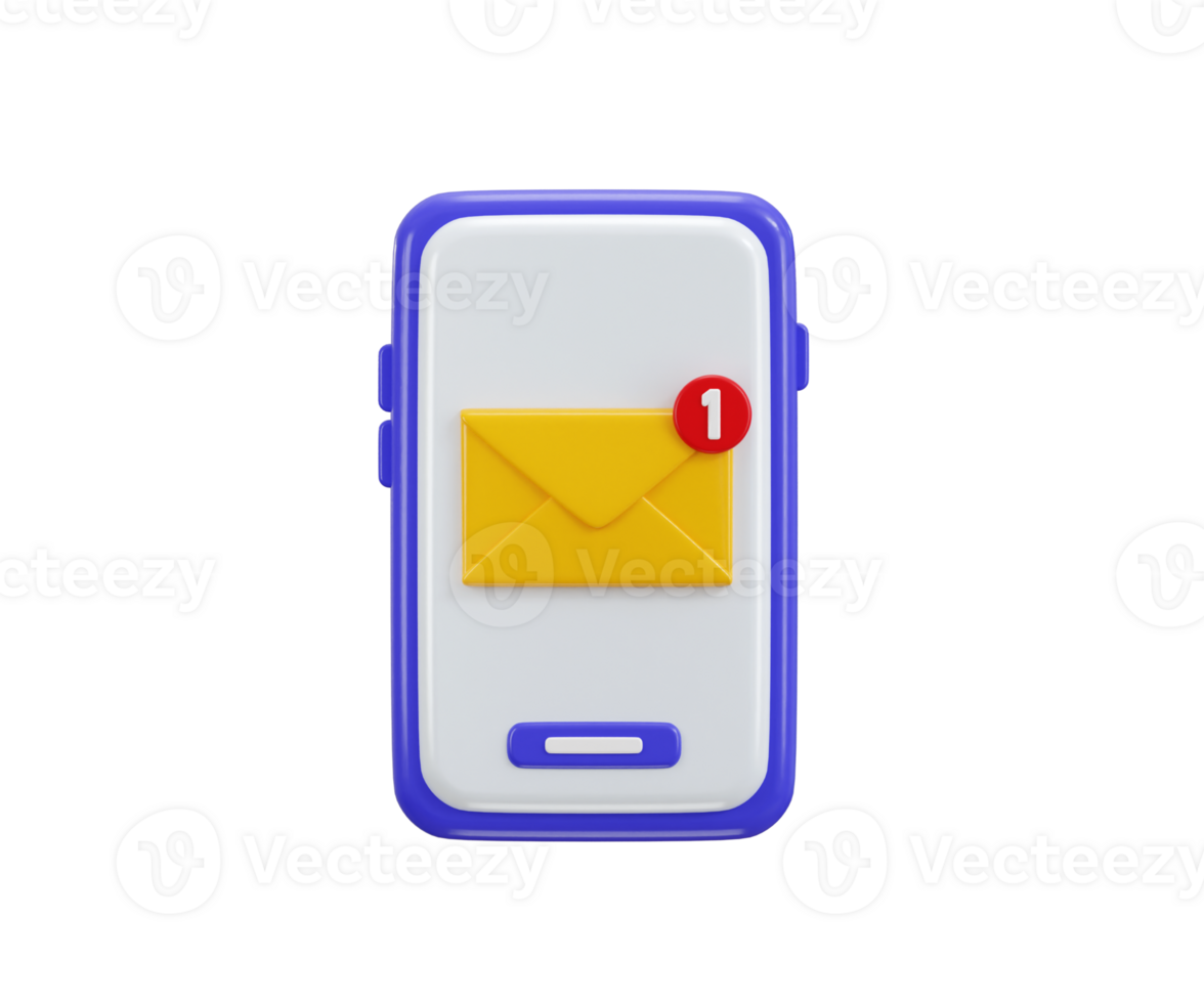 Mobile phone with email icon with message icon 3d render concept of user message notification icon illustration png