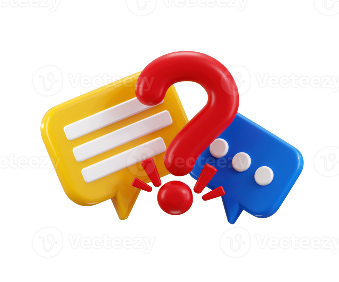 Speech bubble with question mark icon 3d render concept of faq icon on 3d question and answer icon illustration png