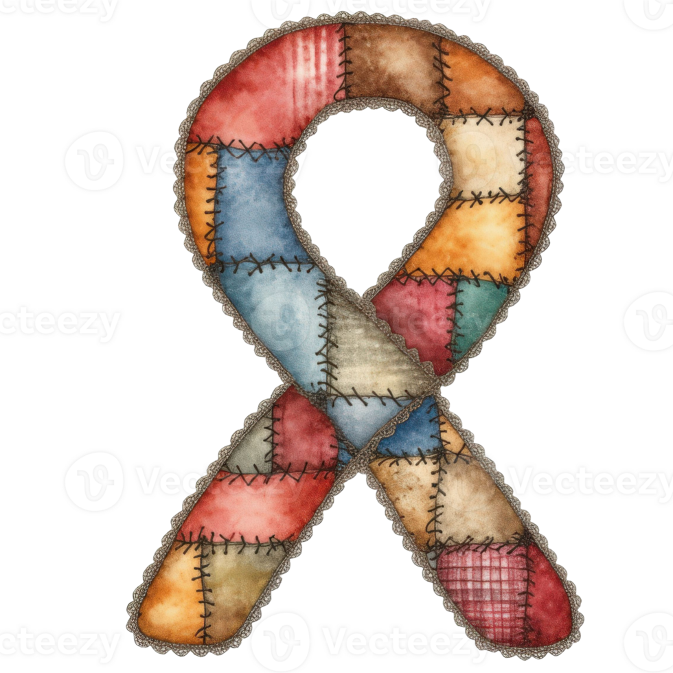 an artistic ribbon with patchwork design, a symbol of hope and support png