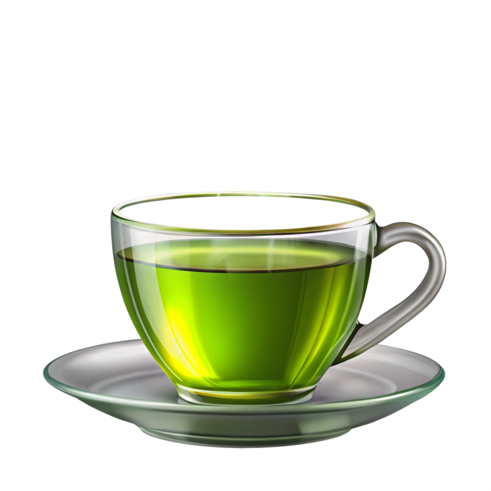 Refreshing green tea delight in a clear cup minimalist setting close-up shot inviting home atmosphere png