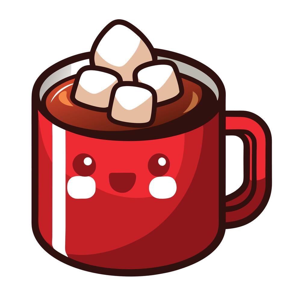 Cute Red Cocoa Mug With Marshmallows vector