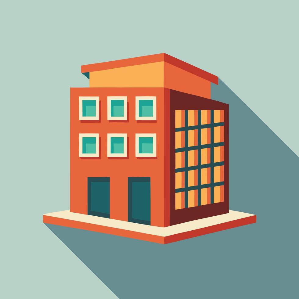 Isometric Building Illustration With Long Shadow vector