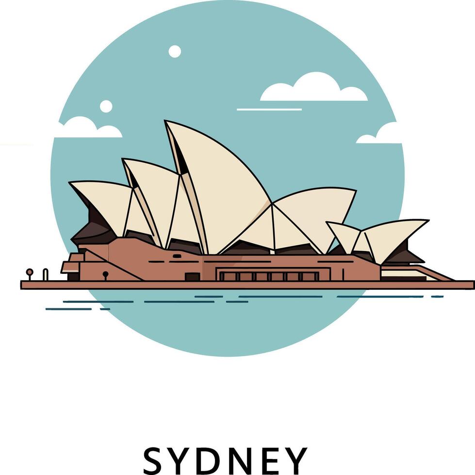 Sydney Opera House iconic architecture with sails silhouette minimal flat design illustration vector