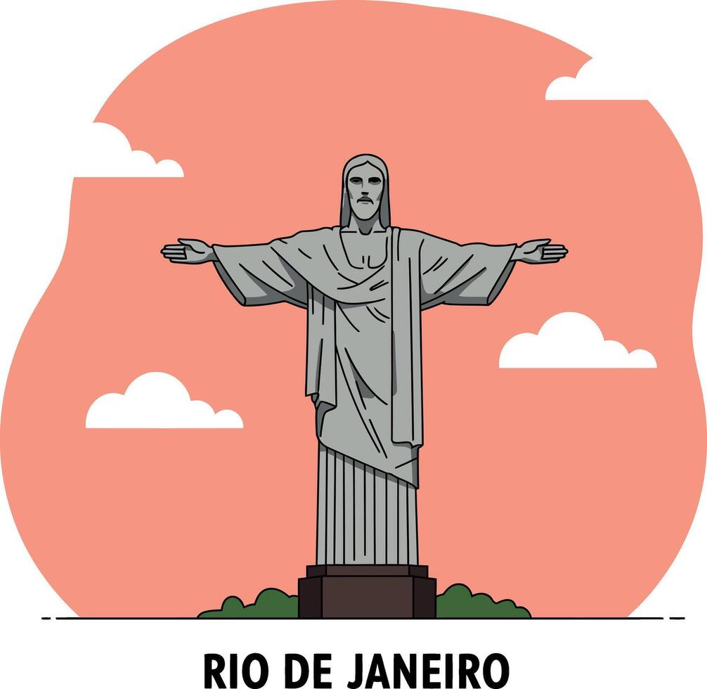 Christ the Redeemer statue standing with arms open flat design minimal illustration vector