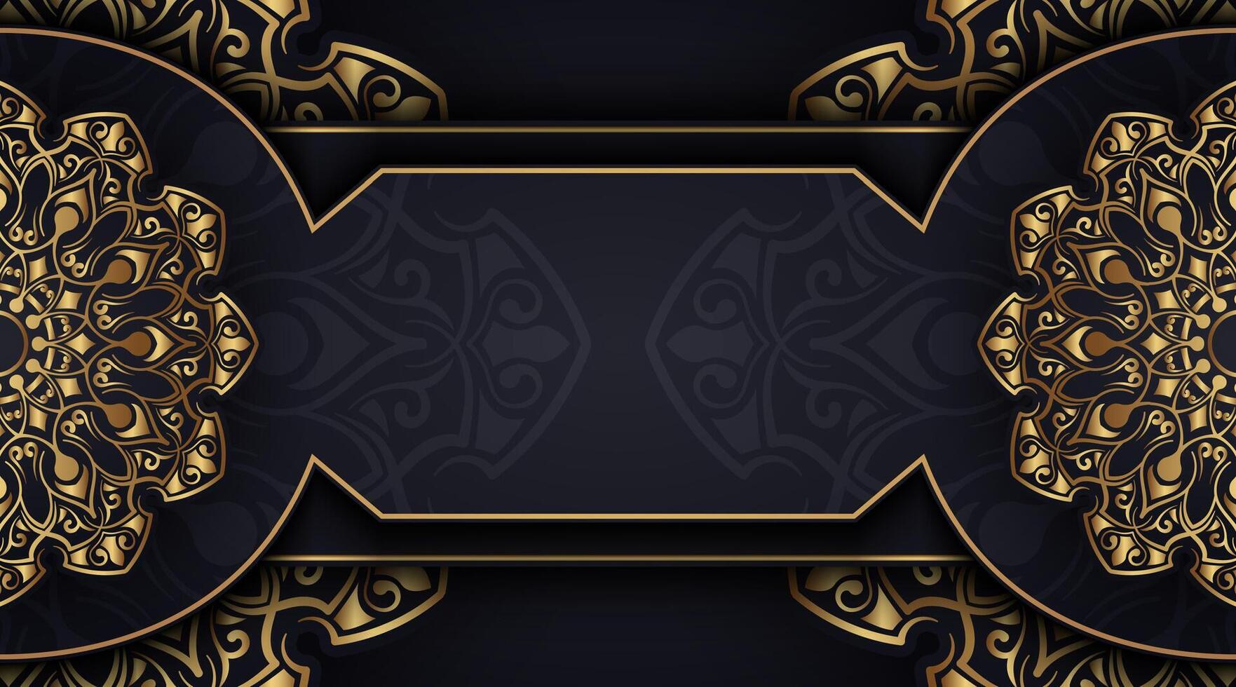 gold ornamental mandala on black background vector