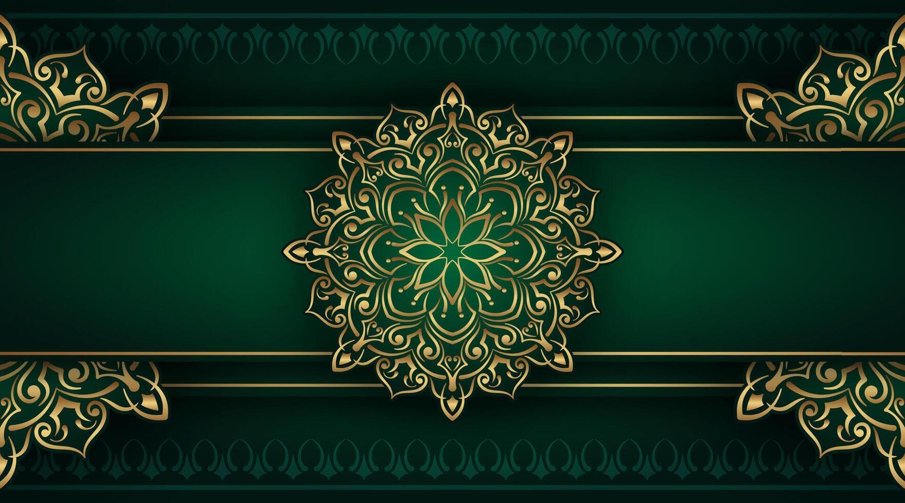 Luxury green background with gold mandala ornament vector