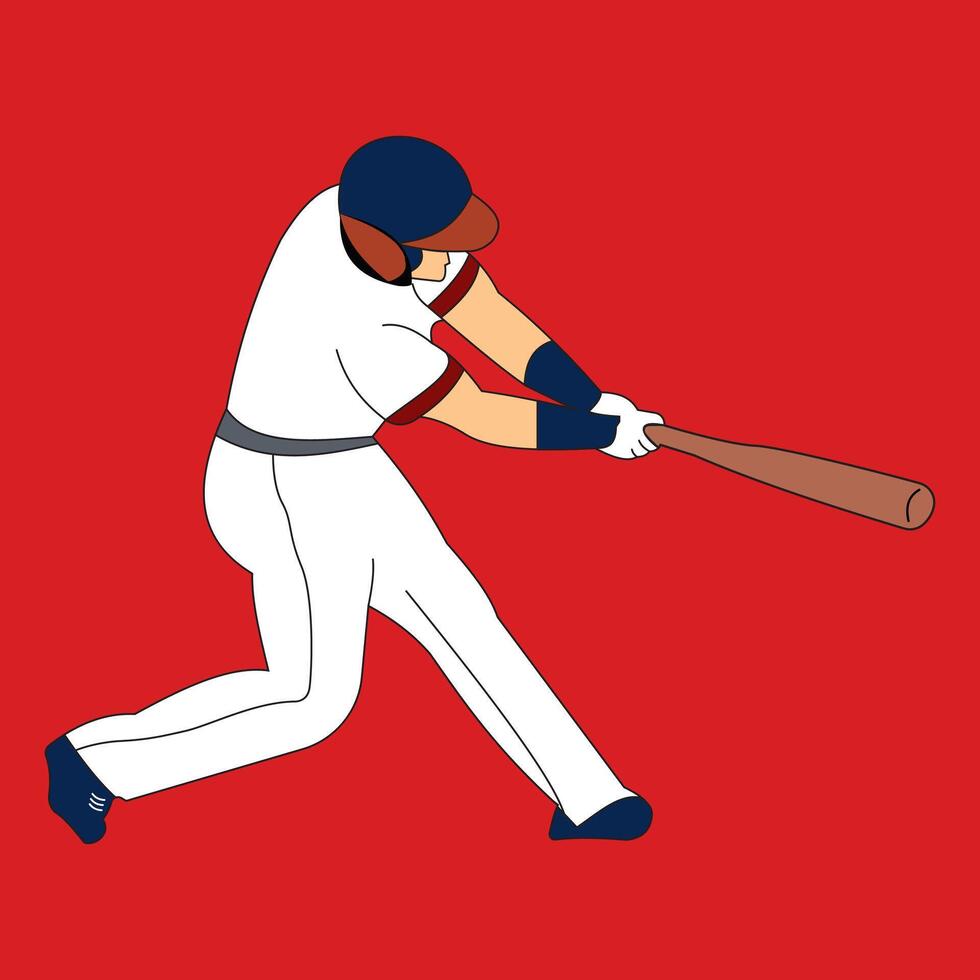 Baseball Player In Mid-swing, Hitting A Ball With A Bat. Player Is Dressed In A Red Uniform, Complete With Helmet And Gloves, Showcasing The Dynamic Movement And Athleticism Involved In Baseball vector