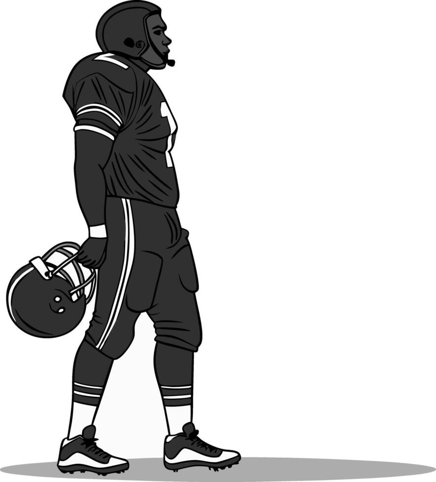 A black and white illustration of a football player vector