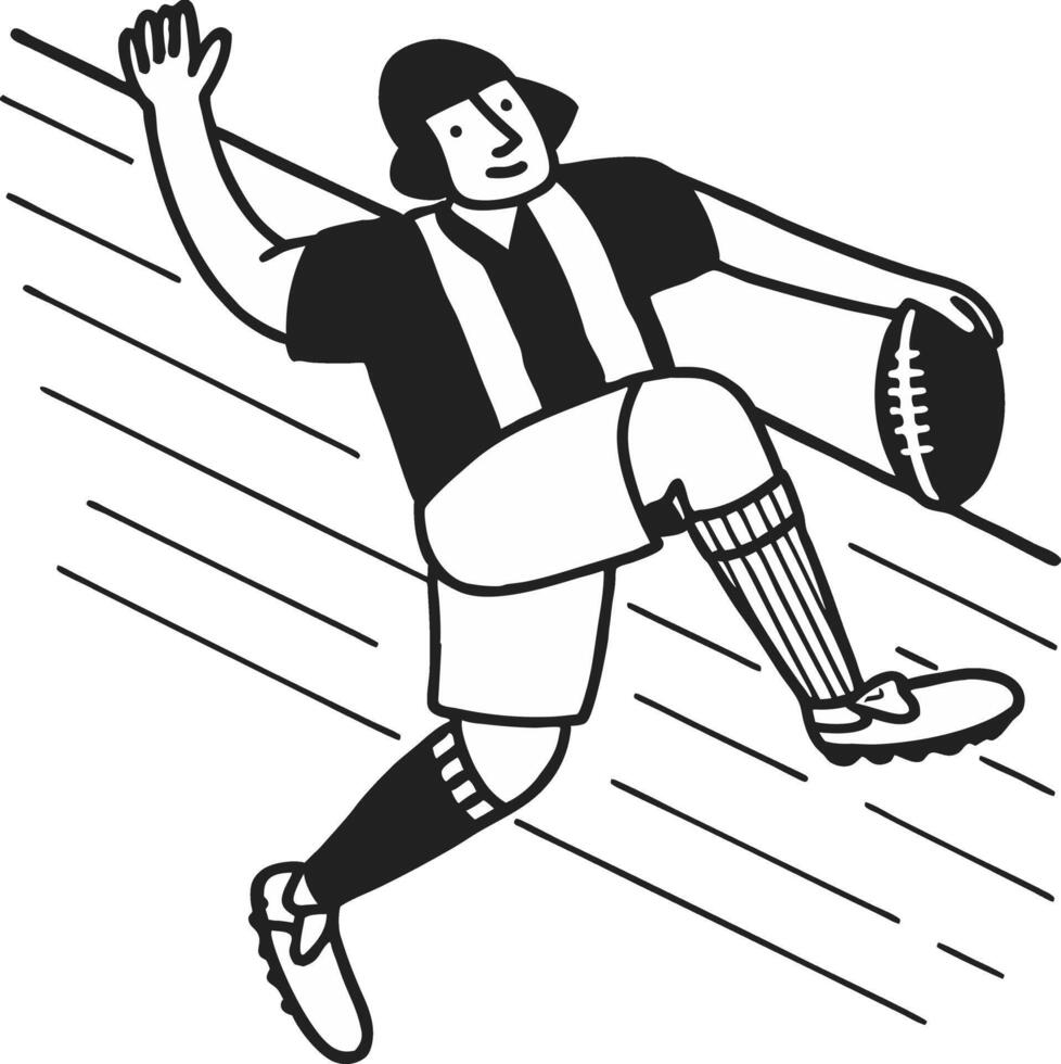A black and white illustration of a man running with a football vector