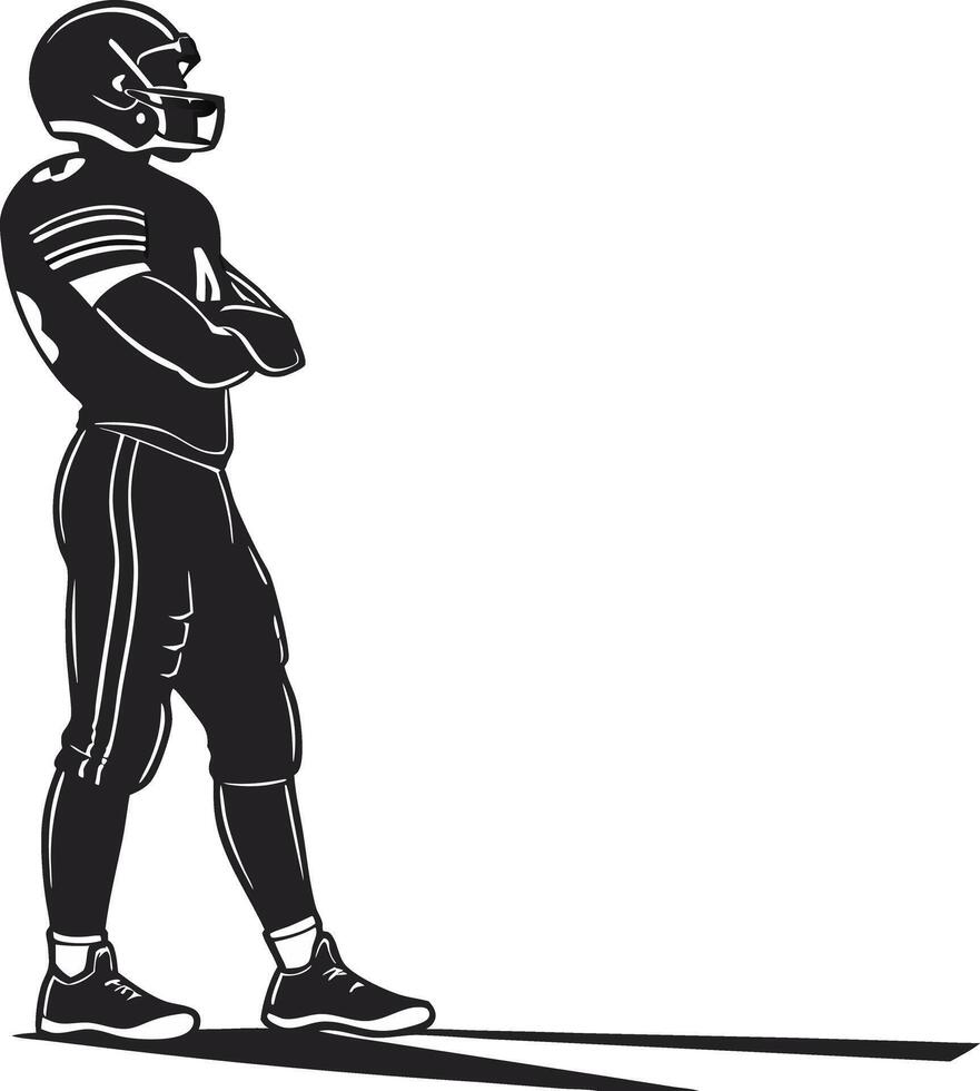 A silhouette of a football player standing with his arms crossed vector