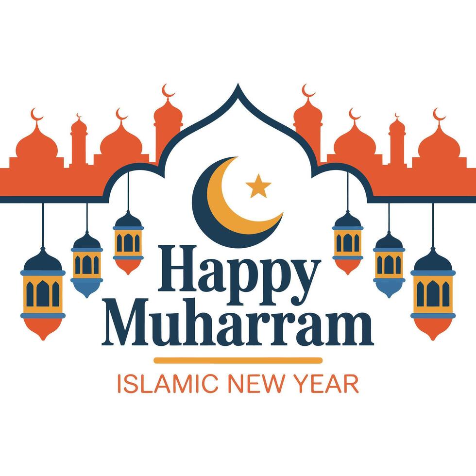 Flat Style Happy Muharram Design. vector