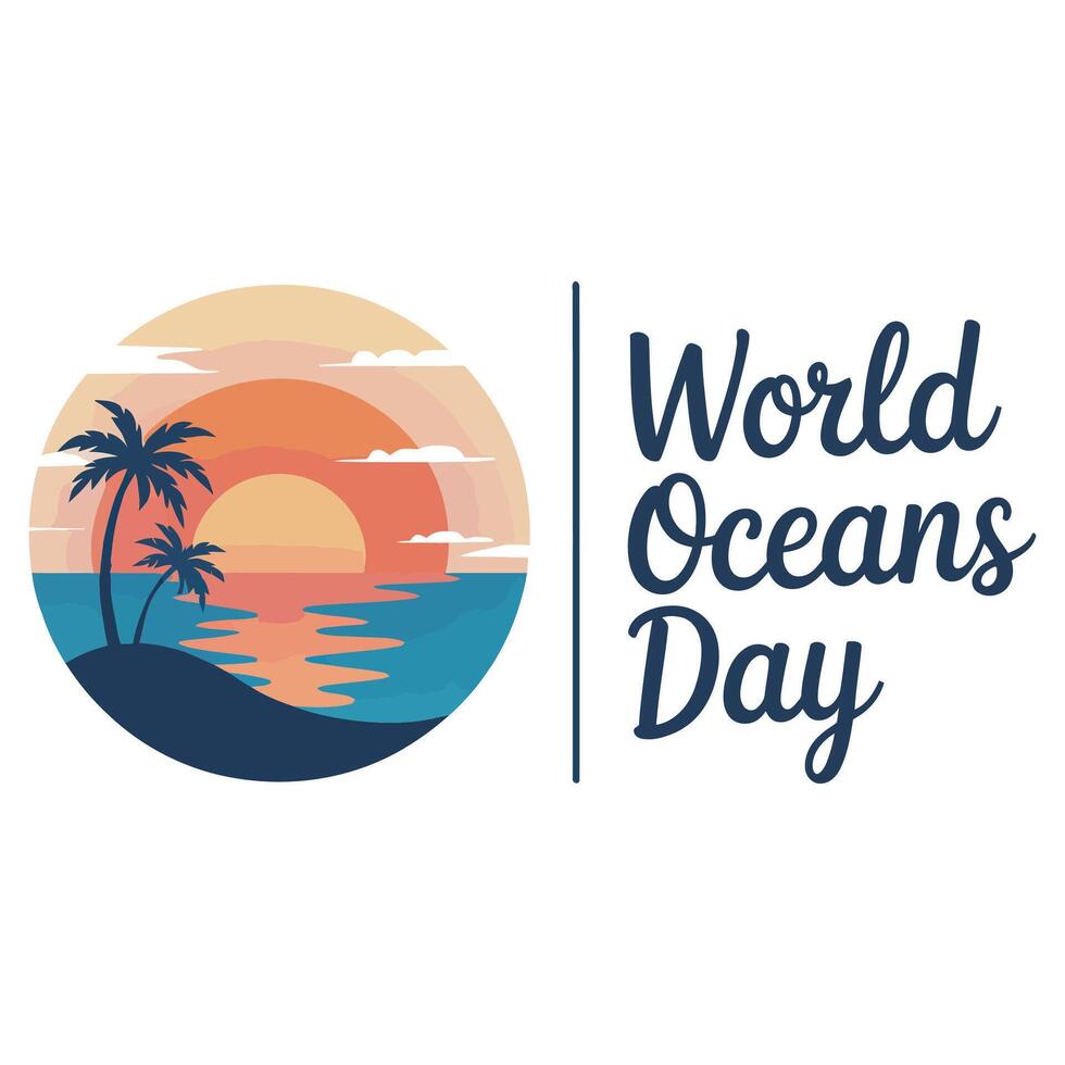 Flat Sunset Design for World Oceans Day. vector