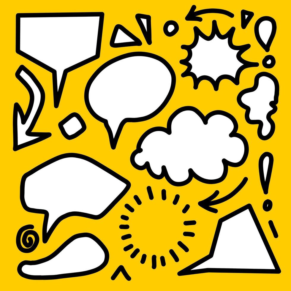 set of cute speech bubble in doodle style. vector