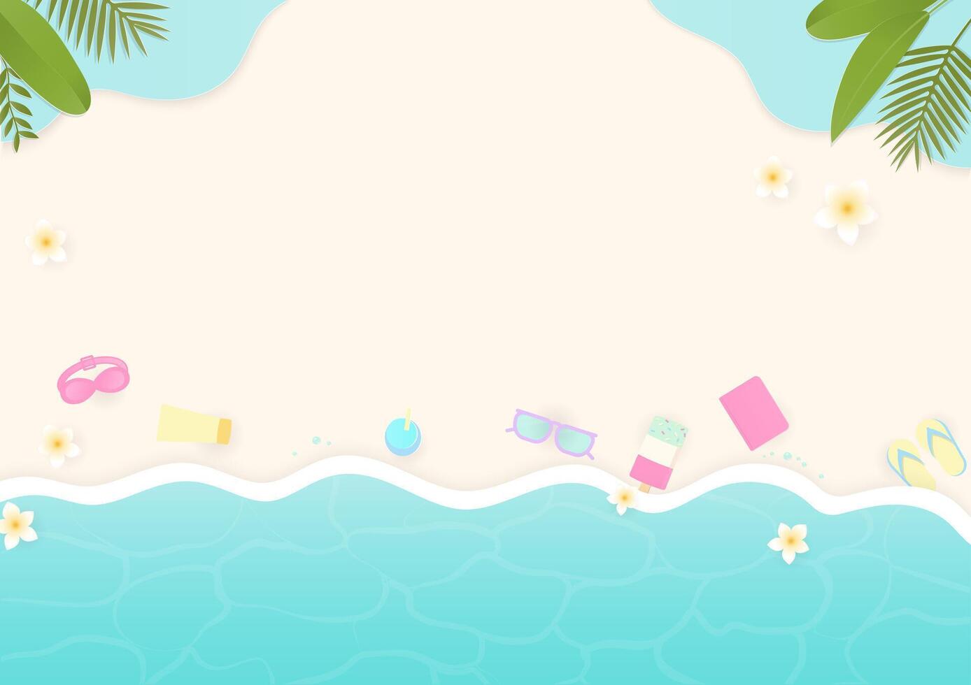 Colorful summer elements and sea wave background vector