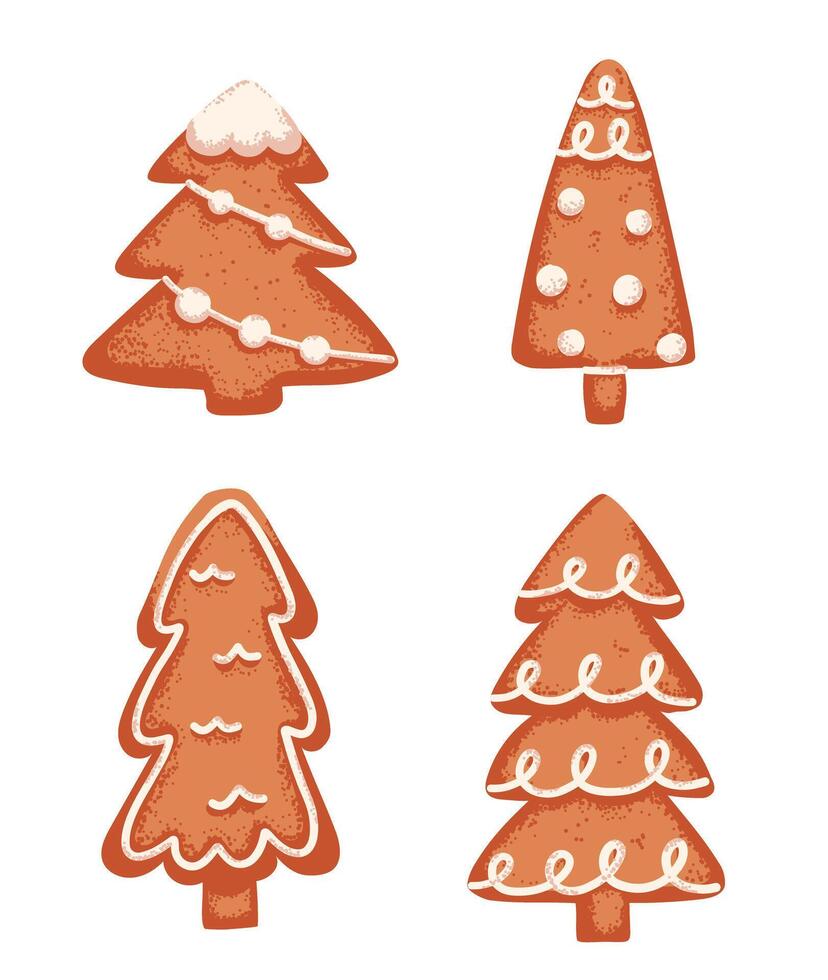 Set of gingerbread cookie in Christmas tree shape with grainy texture vector
