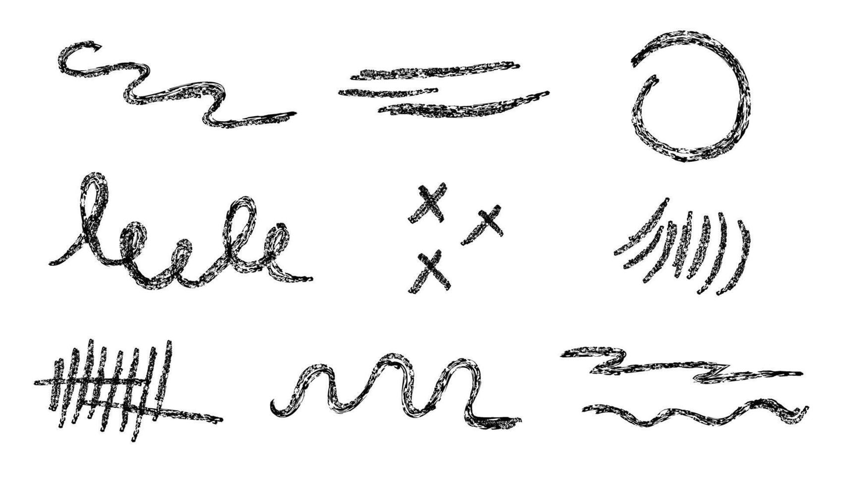 Set of abstract lines with black charcoal texture effect vector