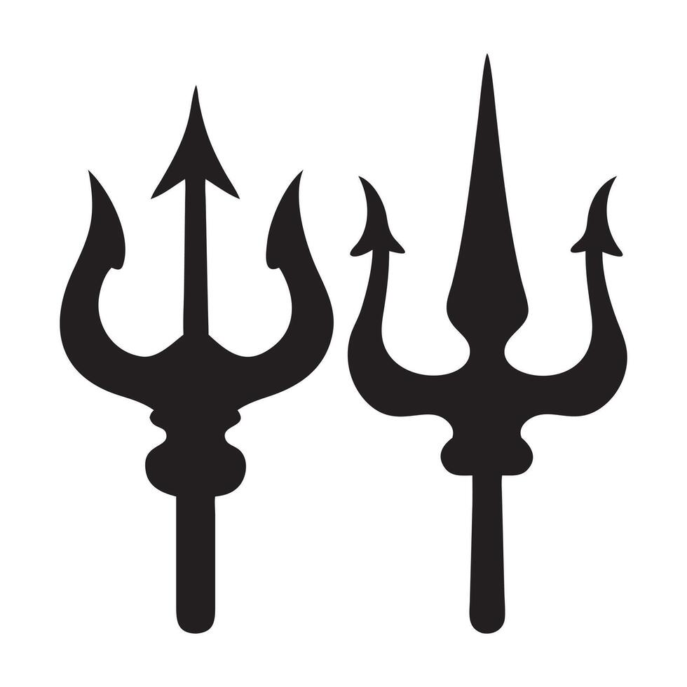 Trident Silhouettes Mythological Weapon, Trident Silhouette Set on White Background vector