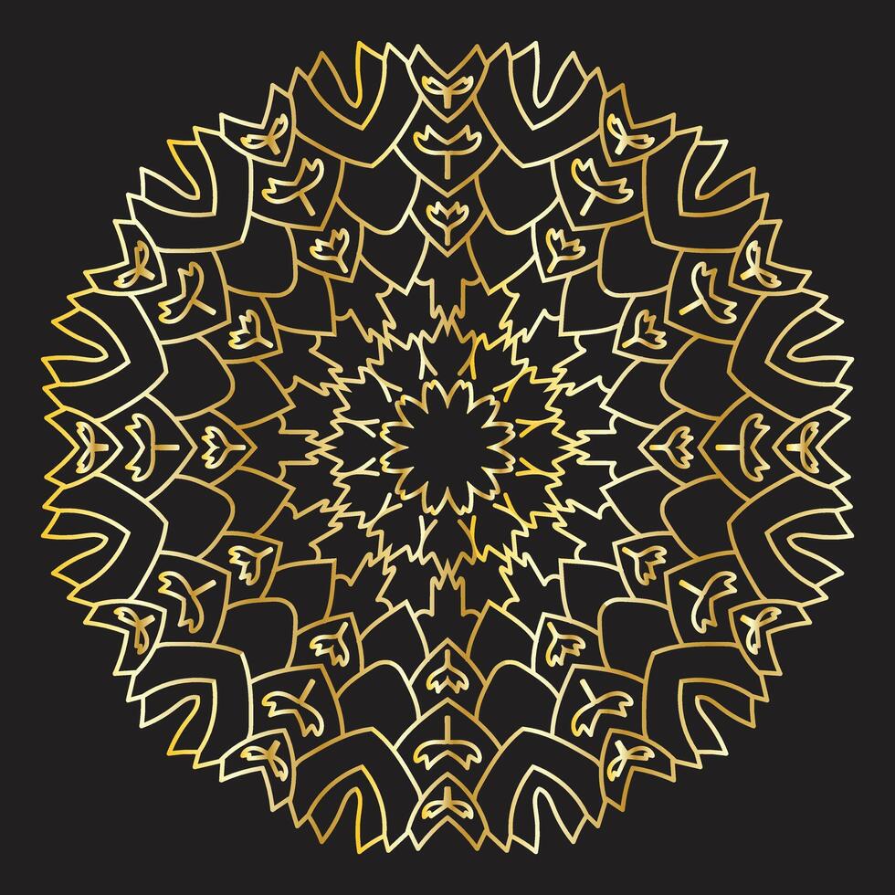 Luminous Layers Interlocking Gold Mandala on Black vector